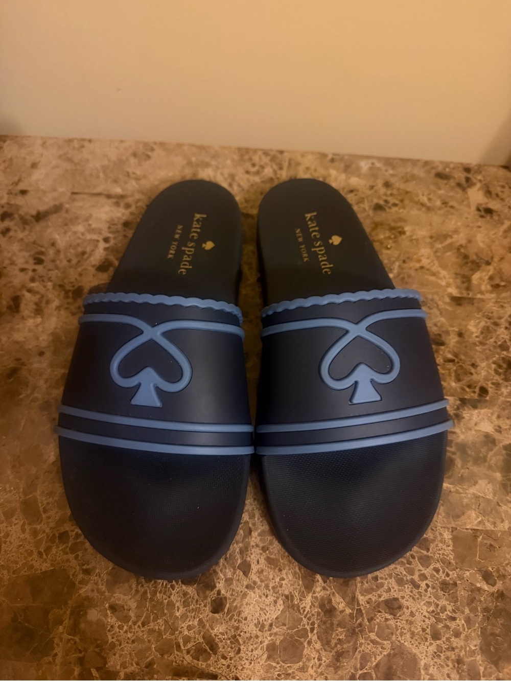 Kate Spade Brigitte Navy Blue Slides with Light Blue Trim